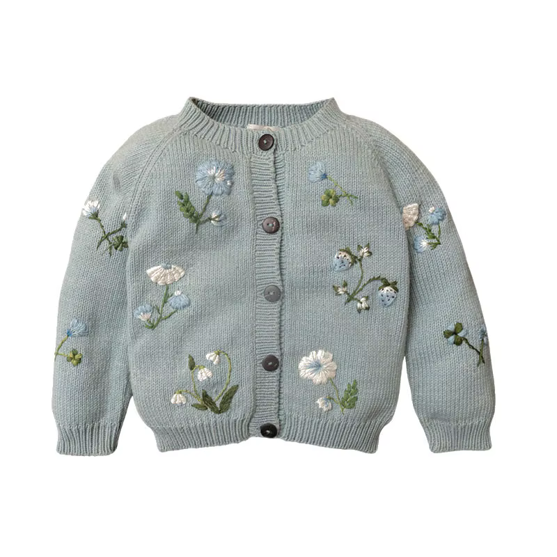 Manteau pull à manches longues en laine brodée robuste pour enfants, tricoté, nouvelle collection hiver 2025