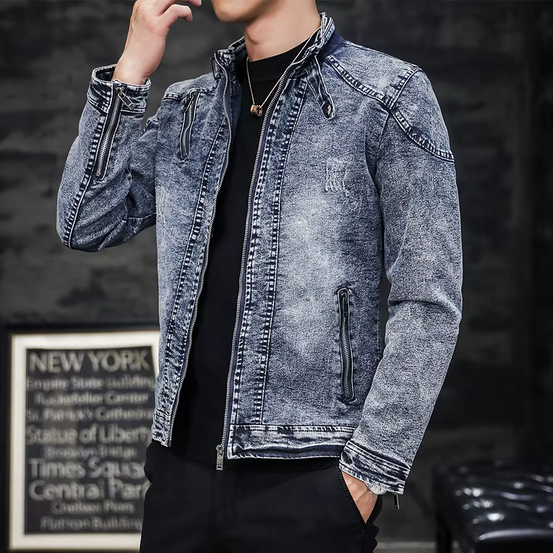 Veste en Jean pour homme, Streetwear, en velours, coupe Slim, à la mode, manteau d'extérieur, collection printemps décontracté, automne col montant