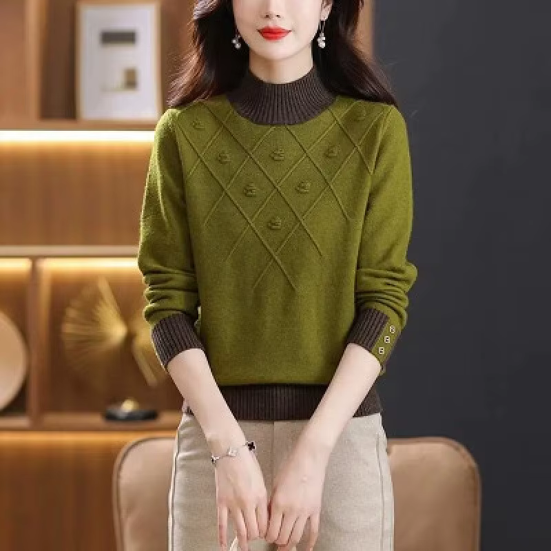 Femmes chandails épais chaud automne hiver col montant mode pulls à manches longues basique pull tricot chemise à