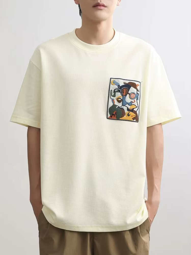 T-shirt col rond pour hommes, ample, brodé, chemises, Streetwear, vêtements esthétiques, Vintage, fête, vente en gros, bon marché