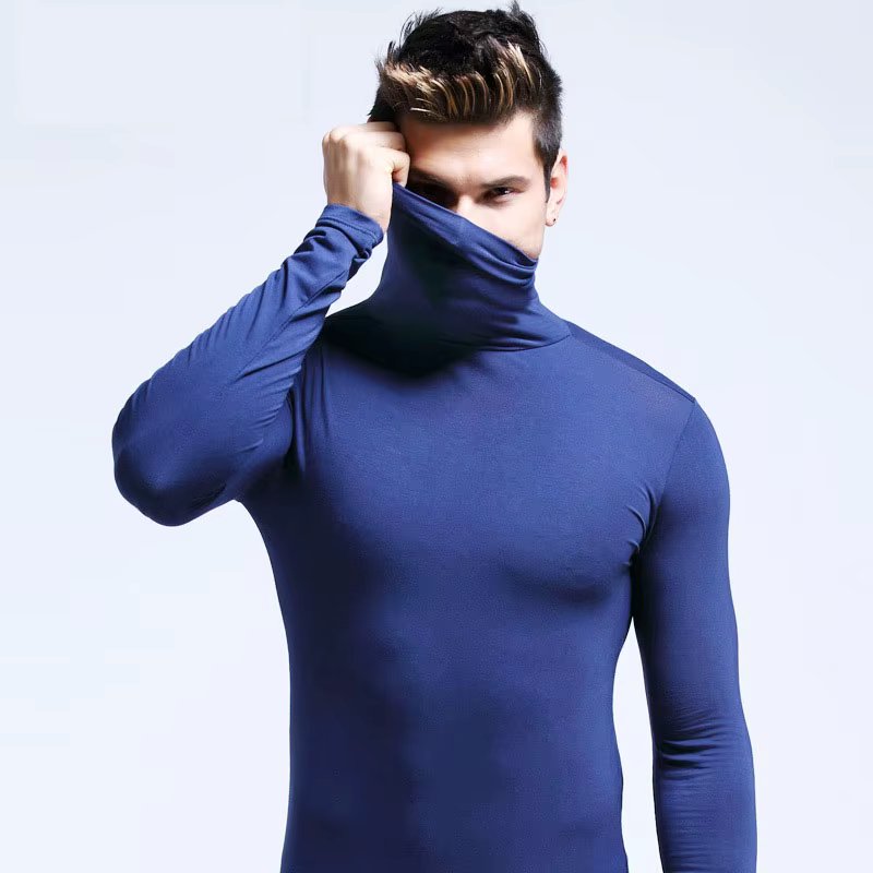 T-shirt à manches longues et col haut pour homme, manteau chaud, couleur unie, automne et hiver, nouvelle collection