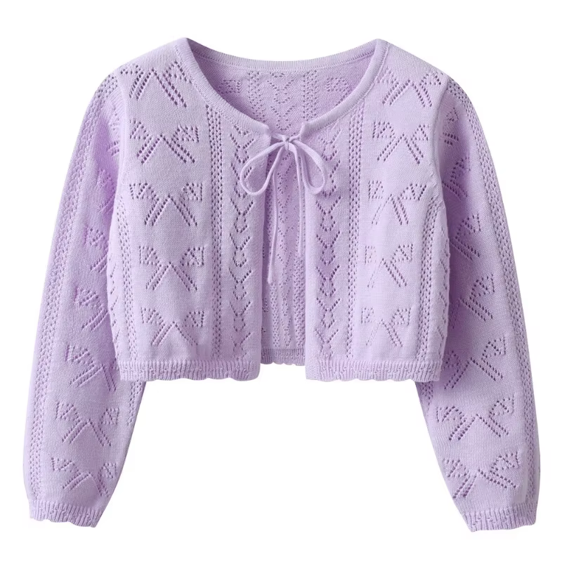 Pull en tricot avec nœuds et rubans pour filles