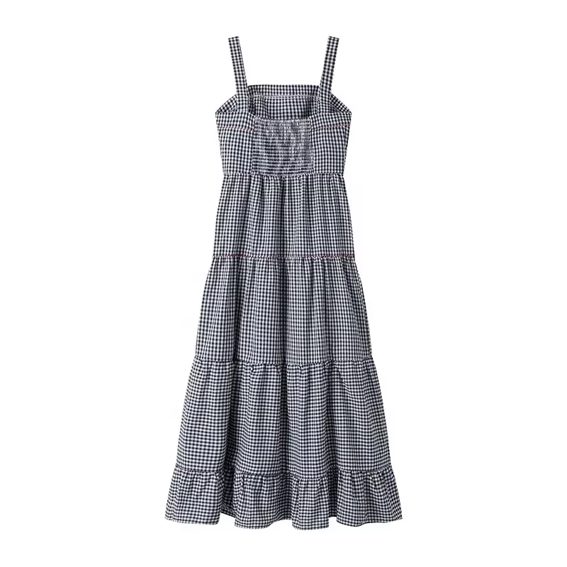 MUJER Plaid Slip longue robe femme broderie à volants robes d'été 2025 sans manches plage vacances robe femmes décontracté robes mi-longues