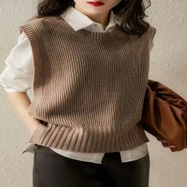 Gilet col rond en tricot solide pour femme, pull en laine, mode 2025, vêtements lisses sans manches, automne hiver, année Y2K, occassions spéciales