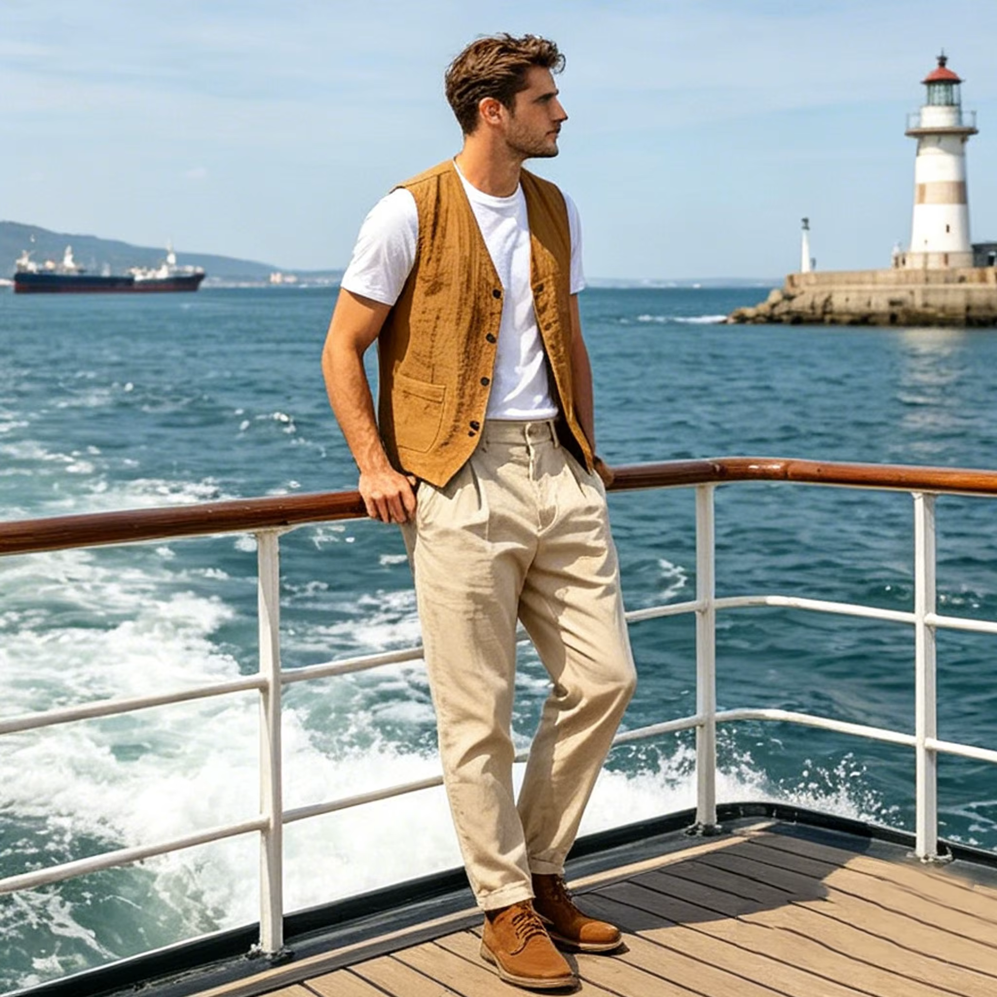 Gilet décontracté en lin pour hommes, col en v, sans manches, léger, respirant, couleur unie, à boutons, pour les vacances quotidiennes
