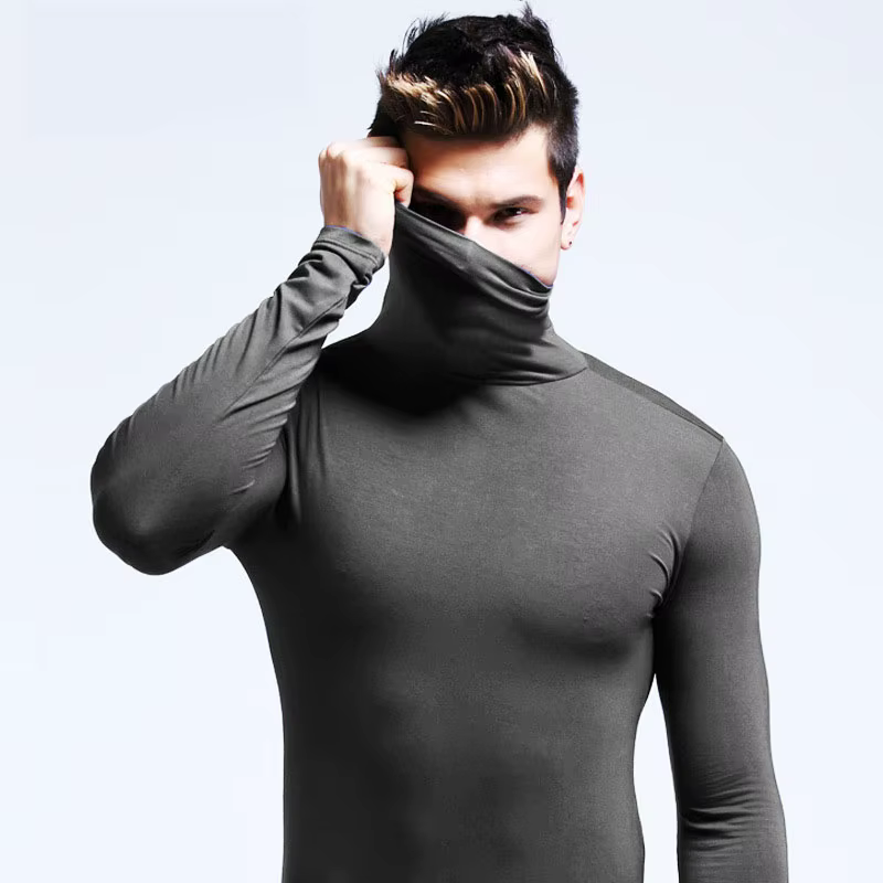 T-shirt à col haut pour homme, coupe ajustée, mode automne-hiver, manches longues, coton, décontracté, respirant, pull-over