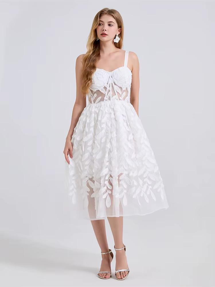 Sans manches sangle dentelle maille Vintage floral nouveau dans les robes pour les femmes décontracté longue robe d'été vêtements élégants 2025