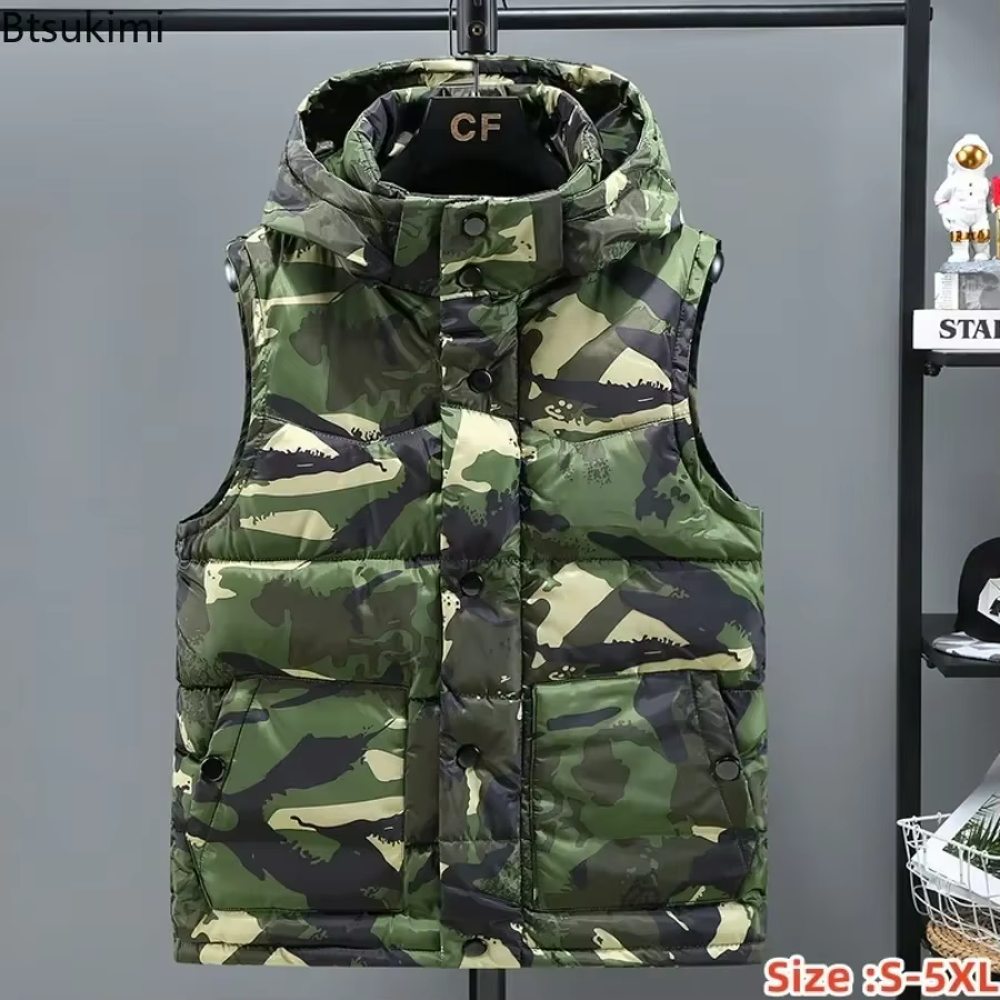 Gilet de Camouflage pour hommes, haut épais, rembourré en coton, imperméable, chaud, sans manches, à capuche, décontracté, hiver, 2026