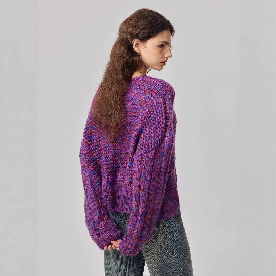 Nouvelle mode pull col en v à capuche couleur mixte pull tricoté