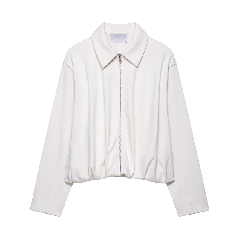 Mode femmes solide fermeture éclair col veste revers cou manches longues recadrée Style manteau 2025 automne femme décontracté Sport porter