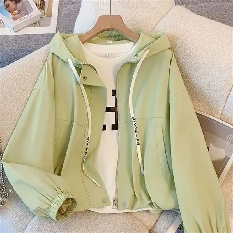Veste à capuche pour femme, nouvelle collection printemps-automne 2026, manteau court à manches longues, vêtement de travail décontracté et polyvalent, avec fermeture éclair