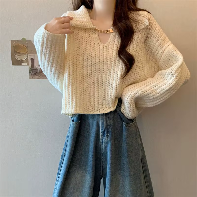 Chandails tricotés courts pour femmes suéteres jeunes De Mujer Style japonais pull attrayant automne basique solide