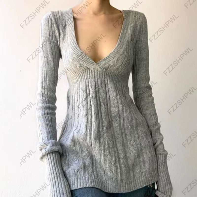 Pulls en tricot pour femmes blanc automne hiver Style américain col en v décontracté Mujer mode tricoté coréen esthétique pull