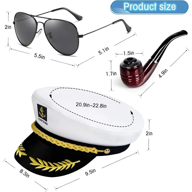 Chapeau de marin pour adultes – Accessoire de costume de capitaine pour hommes et femmes, idéal pour Halloween, cosplay, fêtes de yacht