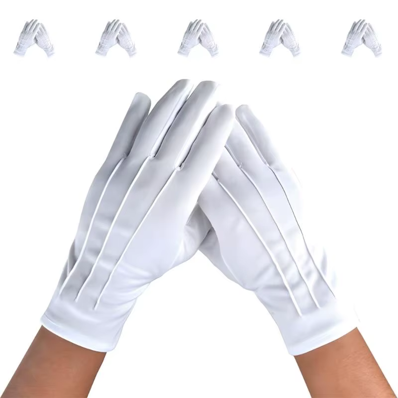 (Pack 5) gantelets formels en coton pour hommes, ventilés, antidérapants, fins, pour les uniformes Service spectacles