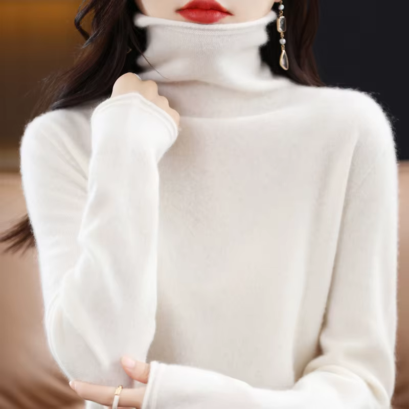 Pull à col roulé en laine mérinos pour femme