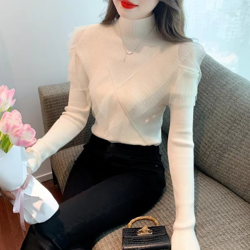 Pulls pour femmes rose Coquette coupe ajustée épissage maille