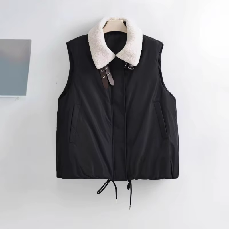 2025 hiver nouveau gilet col en laine d'agneau coton