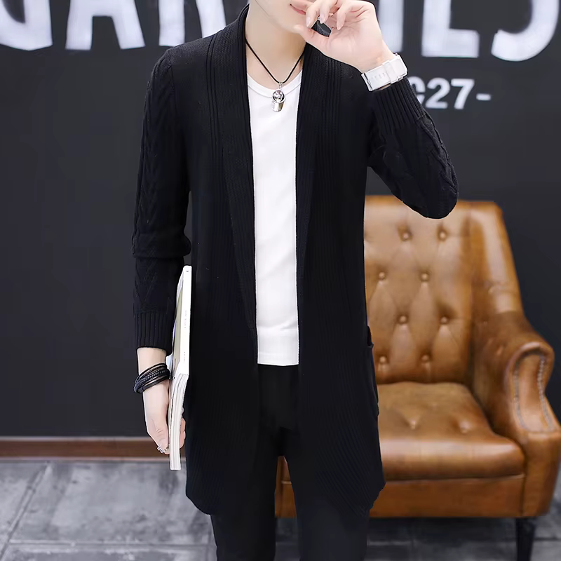 Cardigan X-Long pour Homme, Pull Solide, Manteau de Printemps et d'Automne
