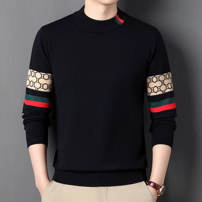 Fashion personnalité jacquard tricot pull luxe marque designer nouveau décontracté doux léger confort hommes col rond Hauts
