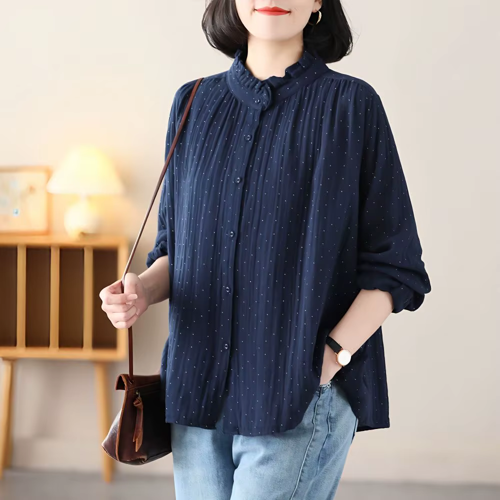 Chemisier à volants à col montant pour femmes, coupe ample, Style coréen, hauts élégants pour printemps et automne
