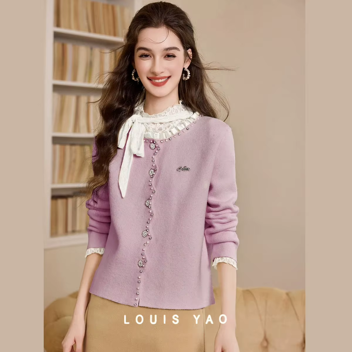LOUIS YAO – pull en tricot perlé pour femme