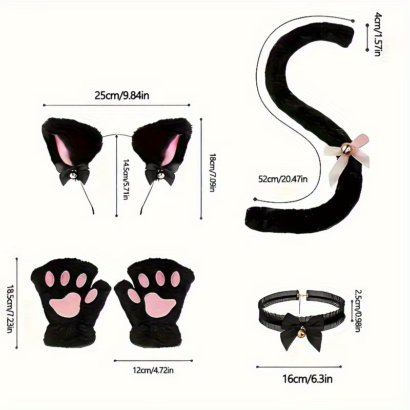 5 ensembles de tenues pour chat mignon : comprenant bandeau, gants, col et queue, tenue pour chat noir et blanc. Très adapté aux animaux
