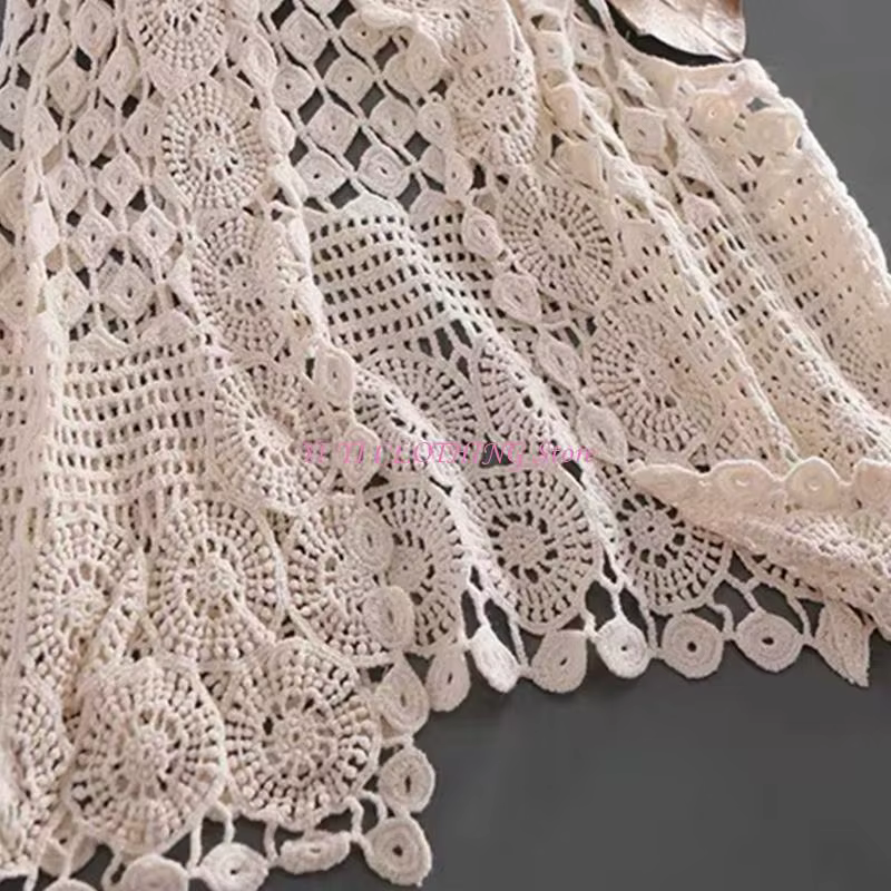 Gilet cardigan court sans manches en crochet pour femme