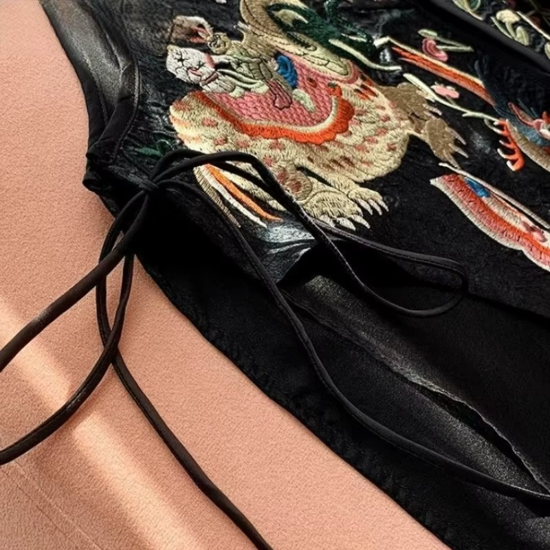 Style chinois femmes gilet manteaux Patchwork gaze broderie