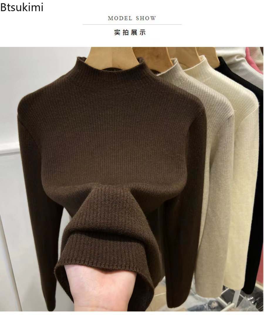 2026 col roulé hiver pull femmes élégant épaissir velours doublé chaud Sueter tricoté