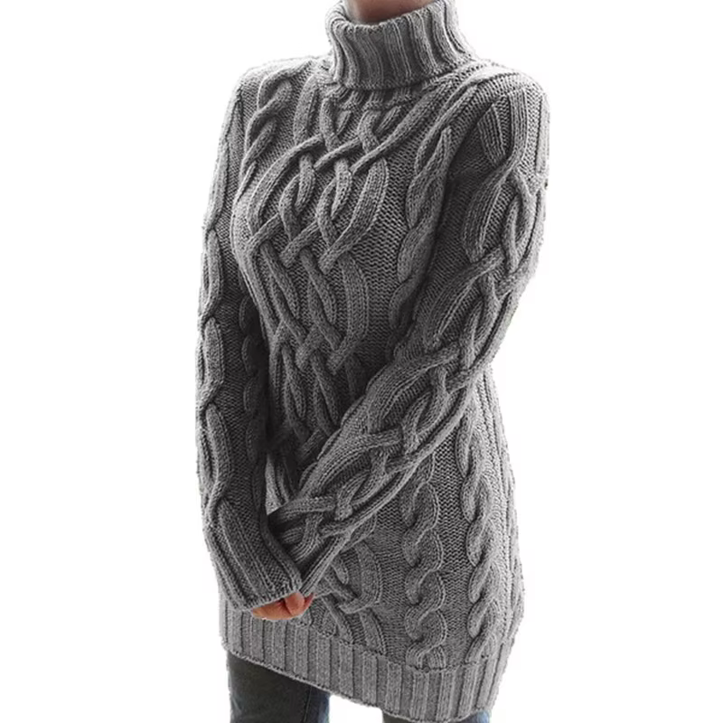 Automne hiver épaissir pull robes pour femmes col roulé à manches longues tricoté rétro chandails dames pulls