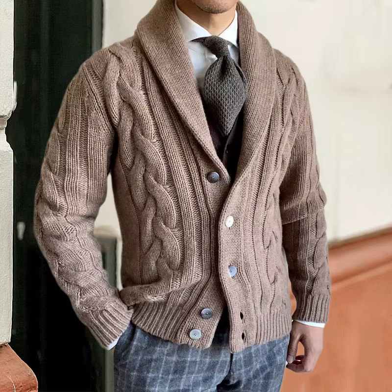 Cardigan tricoté à la mode pour hommes, nouveau Style d'automne et d'hiver 2024, revers, manches longues, manteau pull en tricot torsadé M-2XL