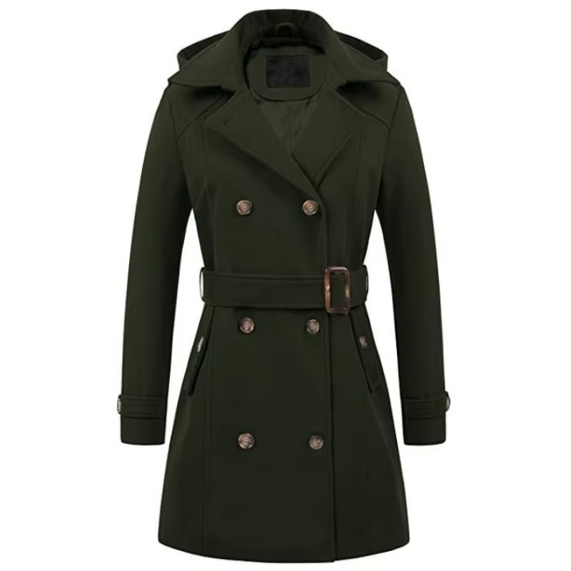 Vestes à capuche mi-longues pour femmes, pardessus croisés pour dames, col coloré à revers en laine, haut d'hiver, streetwear féminin