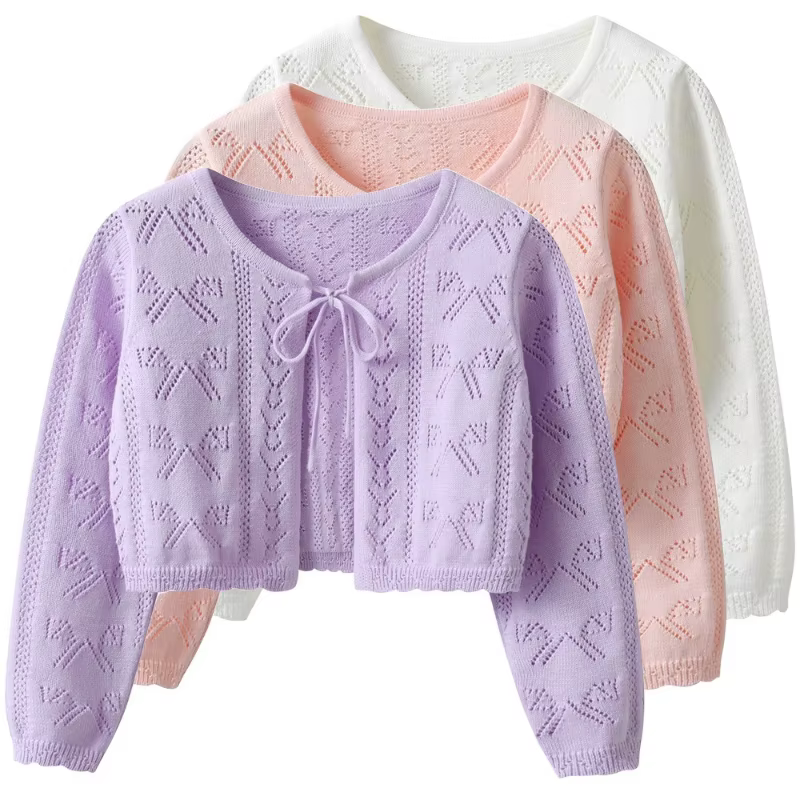 Pull en tricot avec nœuds et rubans pour filles