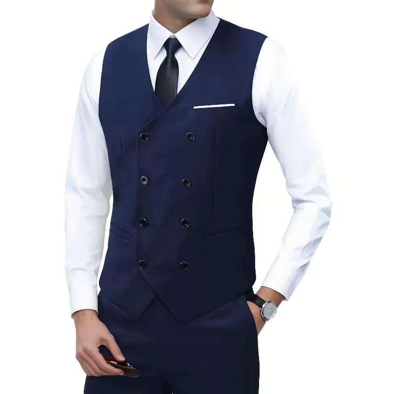Veste sans manches croisée pour homme, style britannique, coupe ajustée, formelle, de haute qualité, plusieurs couleurs – Grande Vente