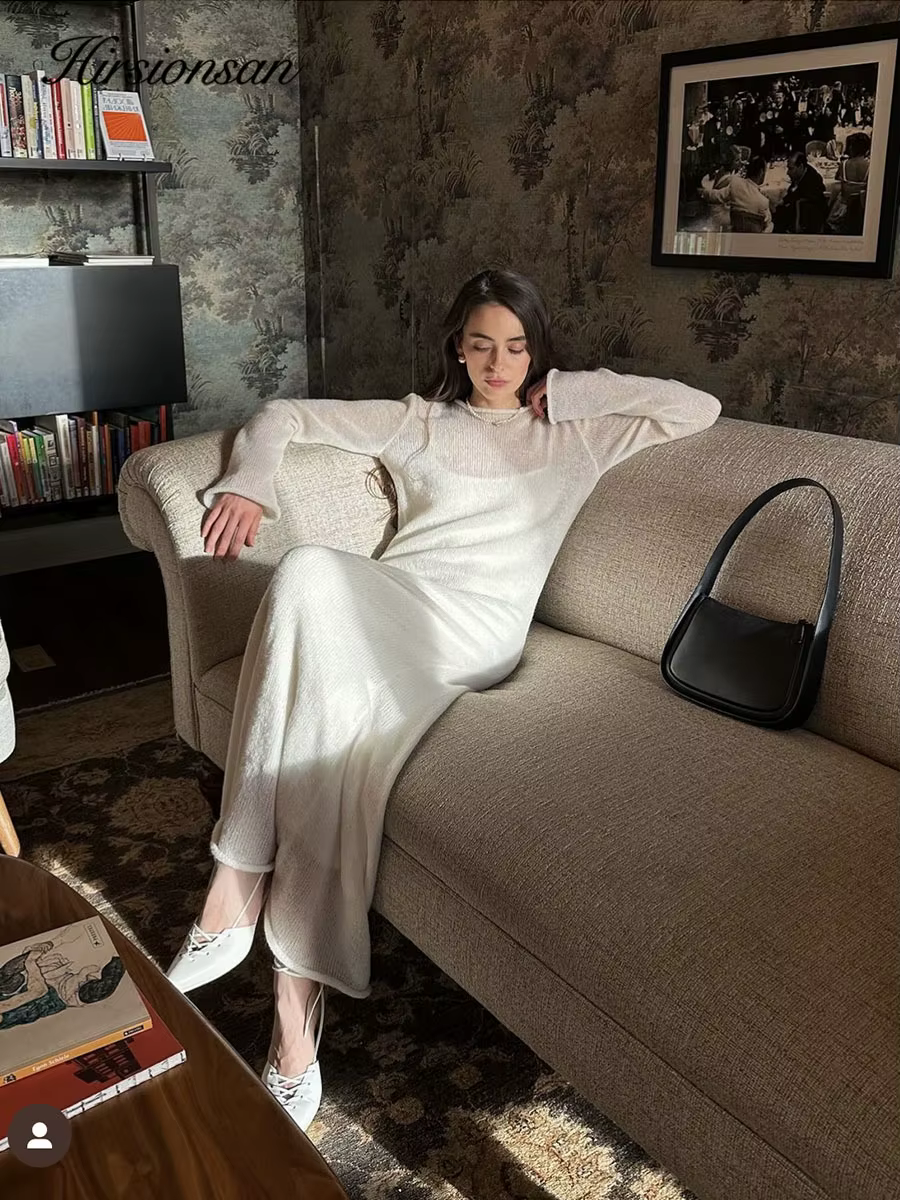Hirsionsan – robe longue en tricot élastique pour Femme