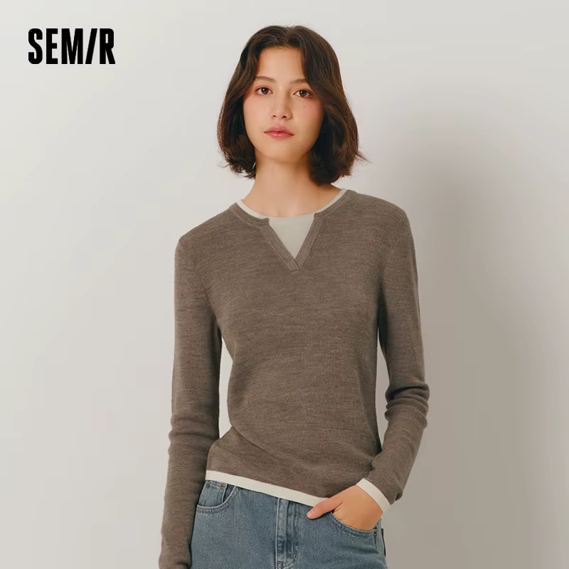 Semir tricoté pull femmes laine contenant col rond coupe ajustée tempérament 2025 hiver NewColorblock