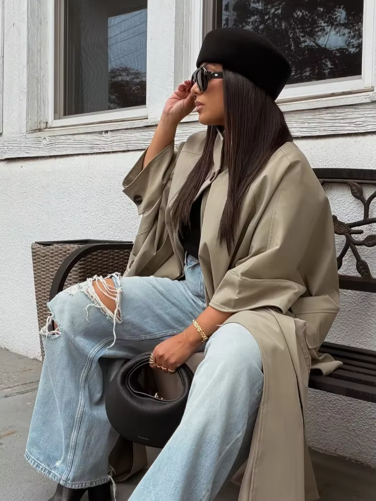 Manteau cape oversize à col montant, manches chauve-souris trois quarts, devant ouvert, long poncho, veste ample maxi pour femme, vêtement d'extérieur 2026