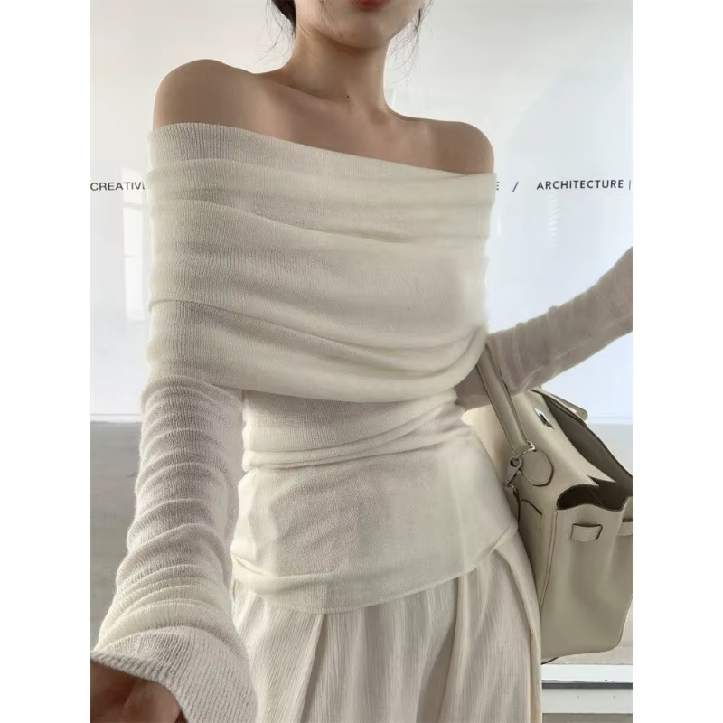 Haut en tricot à épaules dénudées pour femme