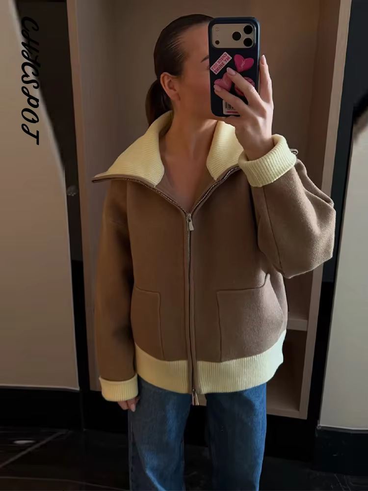 Cardigan zippé en maille à empiècements pour femme