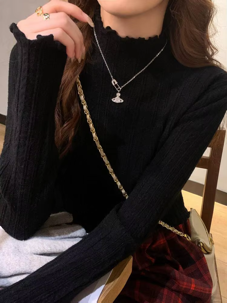 Zjaiss 2026 automne hiver chaud Pull froncé col roulé femmes chandails mince hauts tricoté