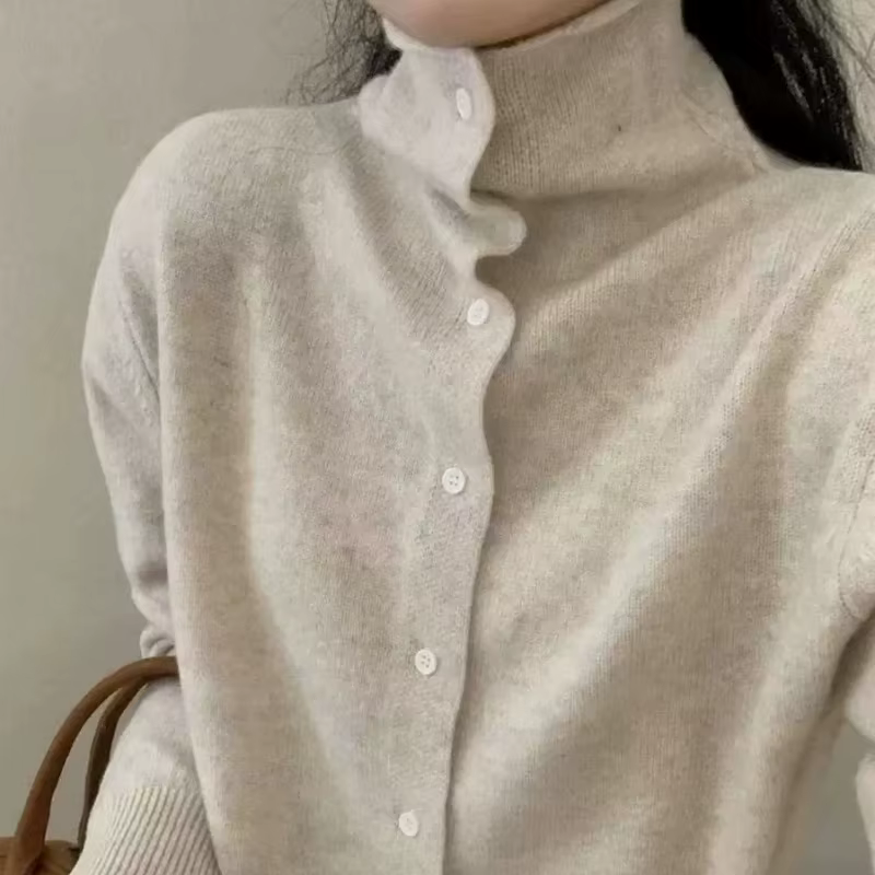 Pull à col haut doux et chaud 100% laine pour femme