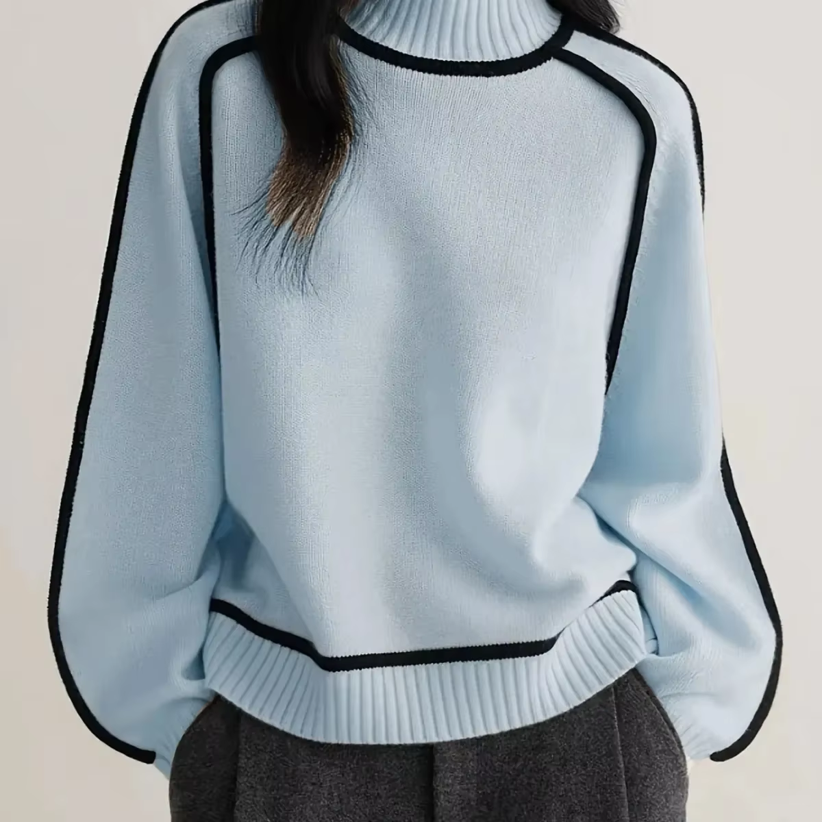 Pull Col Roulé Femme 2026 Automne Hiver Nouveau Modèle Ample Tricoté Patchwork Doux Chaud Épais Décontracté