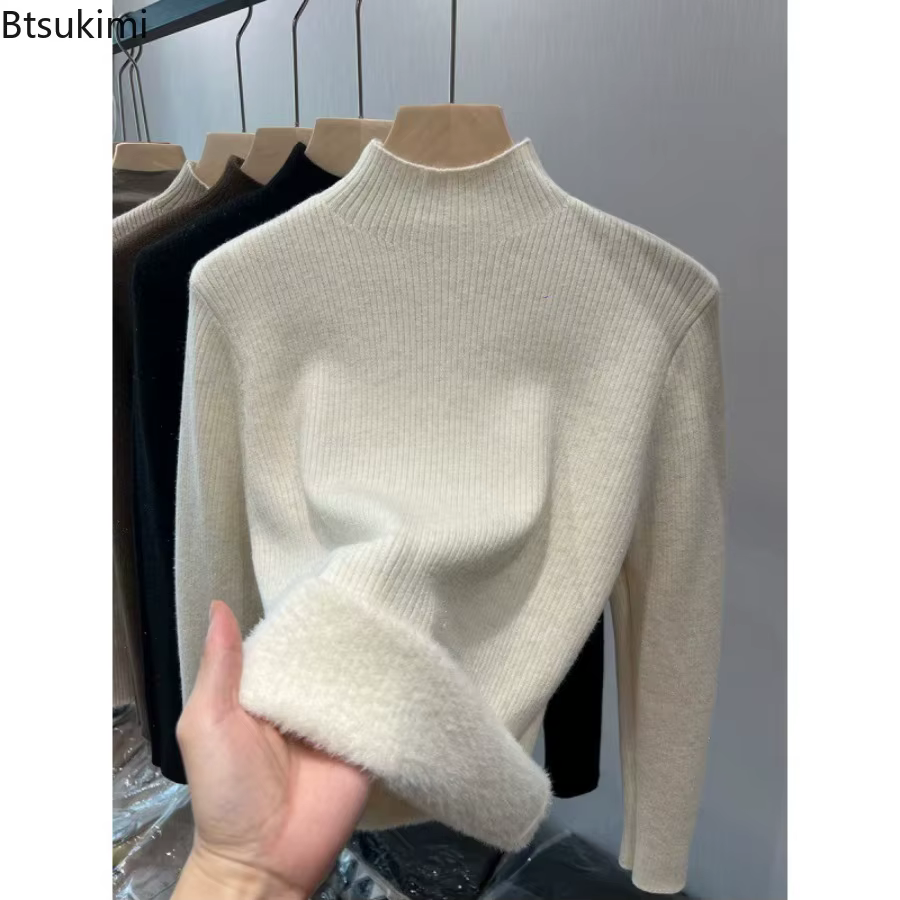2026 col roulé hiver pull femmes élégant épaissir velours doublé chaud Sueter tricoté