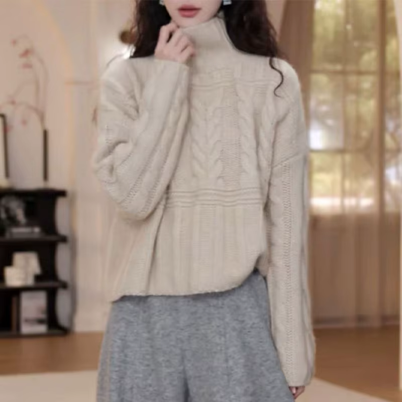 Nouveau pull torsadé semi-col roulé pour femme