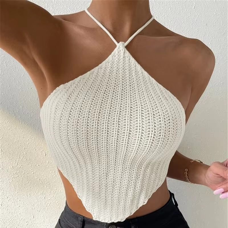 Gilet tricoté à nouer au cou, design pull, haut enveloppant la poitrine