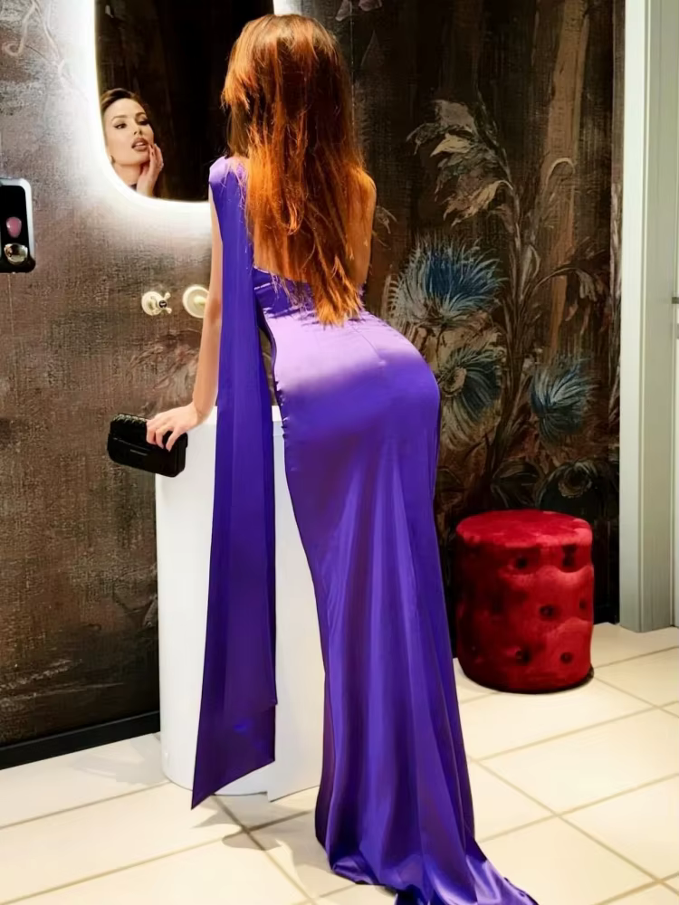Robe longue dos nu pour femmes, Sexy, col licou, Design floral 3D, violet, sans manches, ruban drapé, Maxi, élégante, soirée