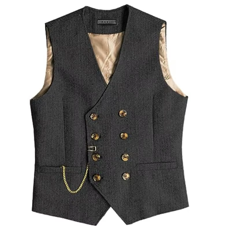 Gilet en mélange à double boutonnage vintage pour hommes, manteau gris imbibé, mariage, banquet GroomTIME