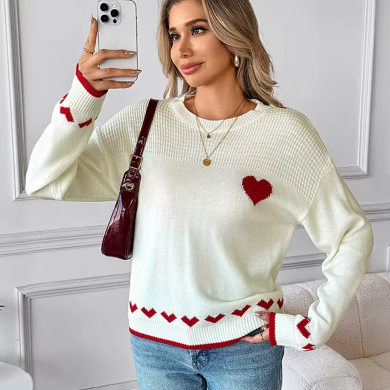 Pull en tricot à motif cœur