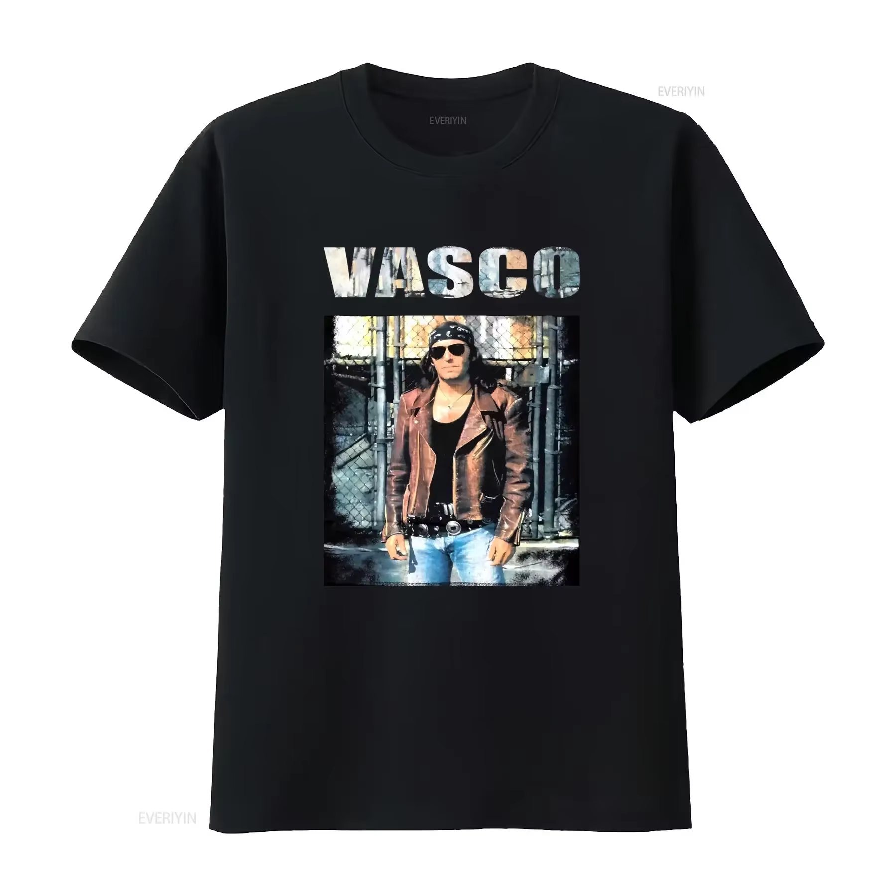 T-shirt original vintage Vasco Rossi 1993 col rond décontracté tissu légèrement extensible coupe régulière vintage